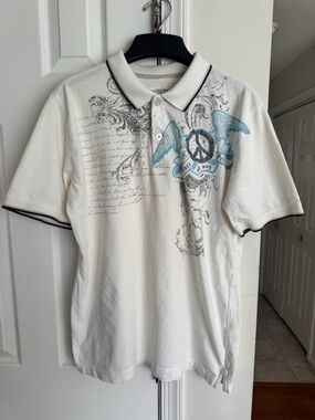 Canyon River Blues Boys XL 18 Polo Shirt White Cotton Peace Wing Graphic